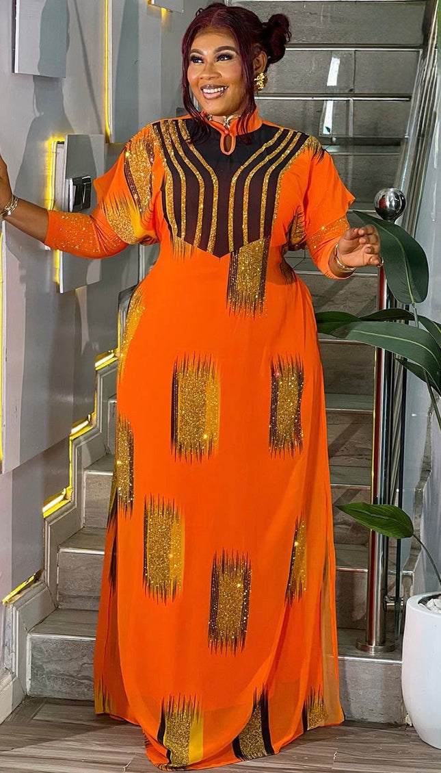 Sparkly Embellished Mandarin Collar Kaftan Maxi Dress for Summer Wedding Guest Birthday Cocktail Graduation Party Outfit