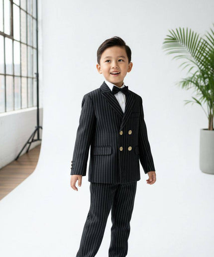 Boys' Pinstripe Slim Fit 5-Piece Suit Set: Wedding Ring Bearer Baptism Graduation Birthday Party Photoshoot