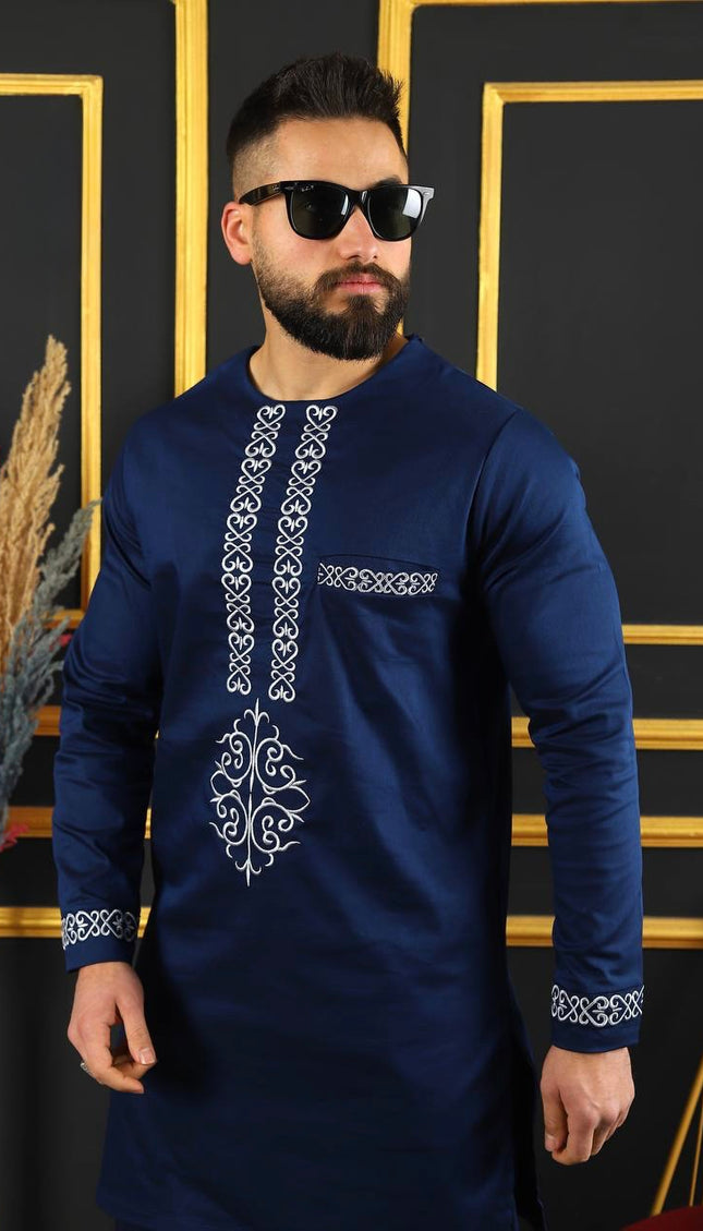 Luxury African Men’s 2 Piece Outfit, Embroidered Cotton Shirt & Pants: Wedding Attire Birthday Party Graduation
