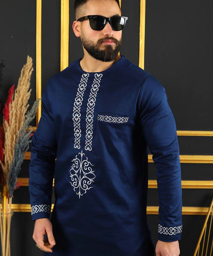 Luxury African Men’s 2 Piece Outfit, Embroidered Cotton Shirt & Pants: Wedding Attire Birthday Party Graduation