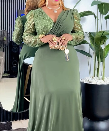 Sequined Long Sleeve Maxi Dress | Wedding Party Birthday Anniversary Ceremony