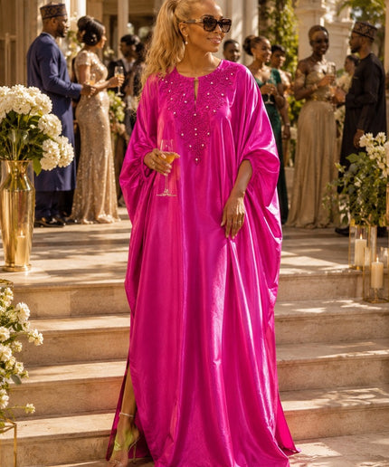 Green Beaded Embroidery Kaftan Maxi Dress, African Bubu Gown Wedding Guest Attire Engagement Ceremony Celebrant Birthday Party Mother of The Groom