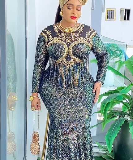 Sequin Fringe Tassel Maxi Dress | Party Celebrant Wedding Birthday