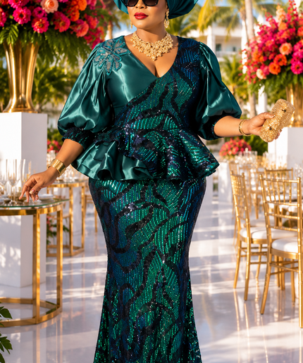 Gold Sequin Peplum Maxi Dress for Mother of The Bride Celebrant Party Birthday Wedding Guest Cocktail Dinner Formal Evening Gown