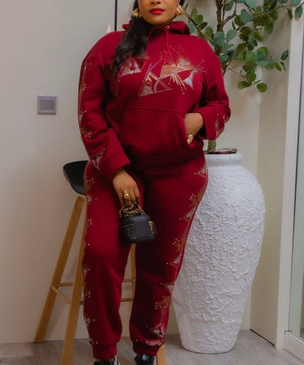 Rhinestone-Embellished Sweatshirt & Jogger 2-Piece Set