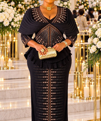 "All Eyes On Me" Purple Rhinestone Embellished Sculptural Shoulder Ruffle Peplum Maxi Dress for Wedding Cocktail Reception Church Anniversary Gala Dinner Mother of The Bride Birthday Party Guest Plus Size