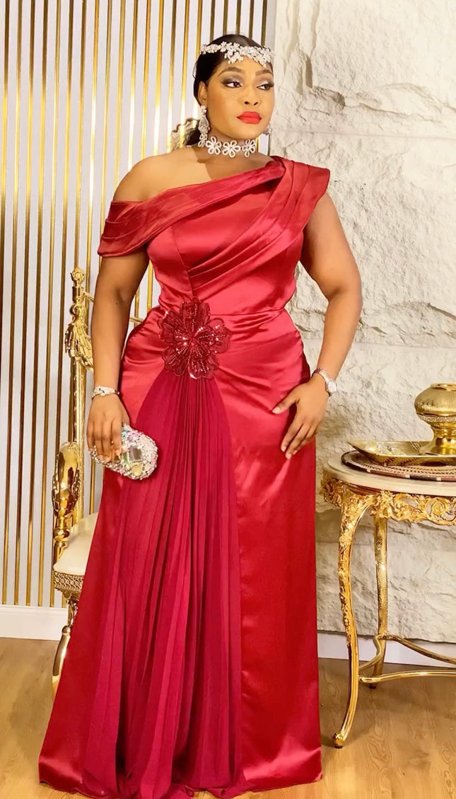 One-Shoulder Embellished Mother of The Bride A-Line Gown Pleated Drape Wedding Guest Dress Birthday Cocktail Bridal Dinner Photoshoot