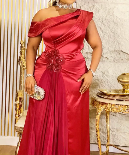 One-Shoulder Embellished Mother of The Bride A-Line Gown Pleated Drape Wedding Guest Dress Birthday Cocktail Bridal Dinner Photoshoot