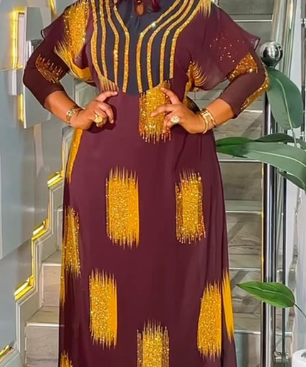Sparkly Orange Embellished Mandarin Collar Kaftan Maxi Dress for Summer Wedding Guest Formal Evening Attire