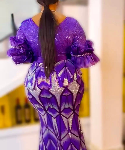 Plus Size Sequin Embellished Wedding Guest Dress Maxi Mother of The Bride Mermaid Gown - Cocktail Holiday Dinner Party Birthday Photoshoot Gala Reception