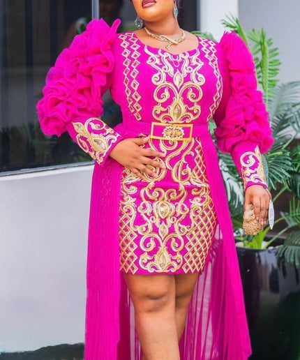 White Sequin Wedding Guest Maxi Dress, Plus Size Mother of The Bride Overskirt A-Line Gown Curvy, Ruffle Sleeve Embellished, Birthday Party Anniversary Grad Cocktail