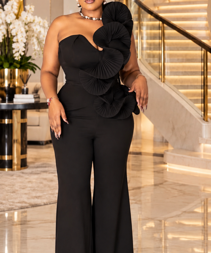 "Fabulous in Pink" One-Shoulder Sculptural Ruffle Pleated 2-Piece Pant Set for Birthday Party Celebrant Wedding Guest Mother of The Bride Holiday Cocktail Reception Outfit