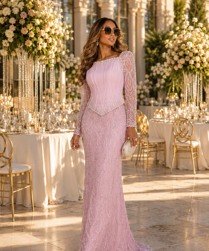 Glamorous Crystal-Embellished Maxi Dress Formal Evening Gown for Wedding Celebrant Birthday Mother of The Bride Cocktail Reception Party Plus Size