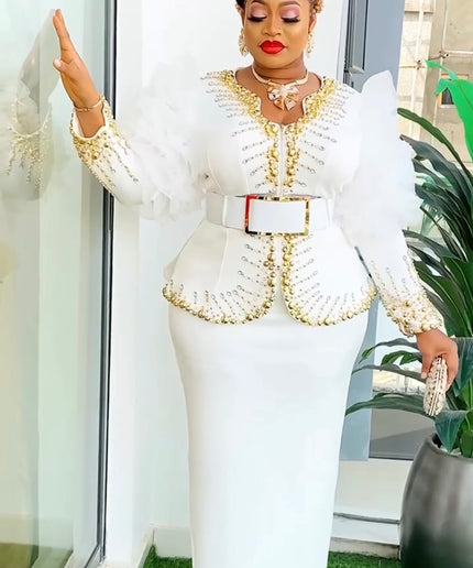 Orange Embellished Ruffle Sleeve Top & Skirt 2-Piece Set for Wedding Guest Birthday Party Celebrant Photoshoot
