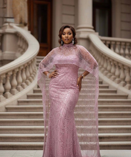 Black Embellished Cape Sleeve Maxi Dress: Wedding Guest Attire Birthday Party Mother of The Bride