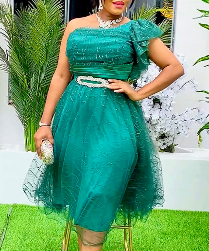 One Shoulder Summer Wedding Guest A-Line Dress Cocktail Party Celebration