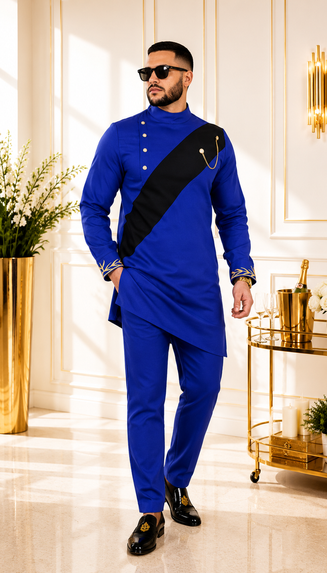 African Men's Burgundy Embroidered 2-Piece Outfit, Cotton Long Sleeve Mandarin Collar Shirt & Pants: Wedding Guest Groom Groomsmen Graduation Church Anniversary Birthday Party Buba & Sokoto Attire