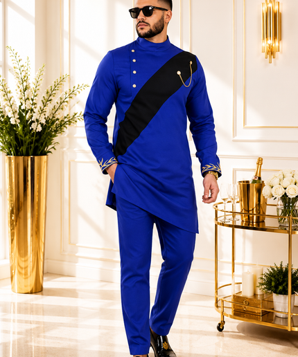 African Men's Burgundy Embroidered 2-Piece Outfit, Cotton Long Sleeve Mandarin Collar Shirt & Pants: Wedding Guest Groom Groomsmen Graduation Church Anniversary Birthday Party Buba & Sokoto Attire