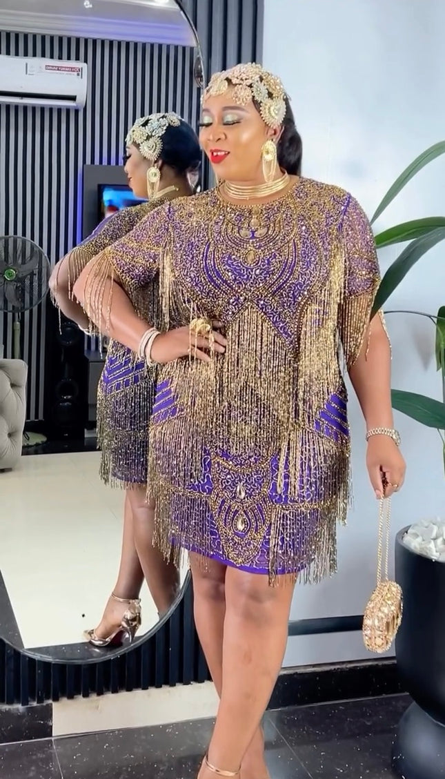 Shimmering Crystal Fringe Embellished Midi Dress | Cocktail Party Gatsby Fashion Wedding Guest