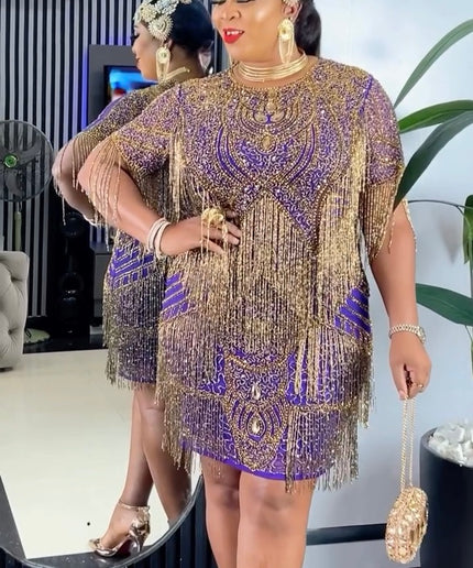 Shimmering Crystal Fringe Embellished Midi Dress | Cocktail Party Gatsby Fashion Wedding Guest