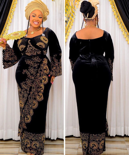 Burgundy Velvet Embellished Ruffle Dress - African Birthday Party Attire Nigerian Wedding Guest Engagement Ceremony