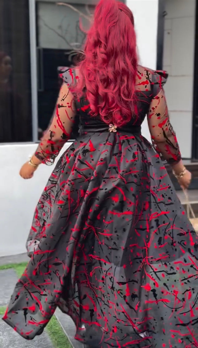 Black Fit & Flare High-Low Asymmetrical Dress for Birthday Party Wedding