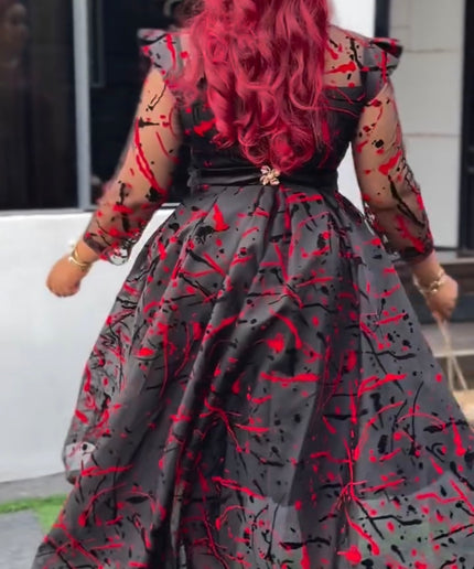 Black Fit & Flare High-Low Asymmetrical Dress for Birthday Party Wedding