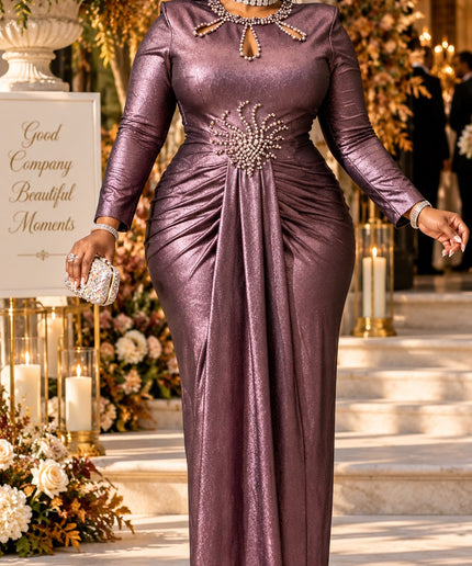 Luxury White Rhinestone Draped Maxi Dress for Holiday Cocktail Party Wedding Birthday Celebrant Gala Formal Evening Gown