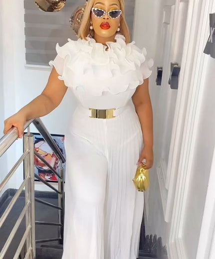 Ruffle Pleated Wide Leg Jumpsuit | Birthday Party Wedding Guest Summer Fashion