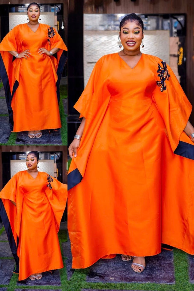 Orange Embellished Kaftan Maxi Dress: Formal Wedding Guest Bubu Gown Birthday Party Cocktail Gala Church Anniversary