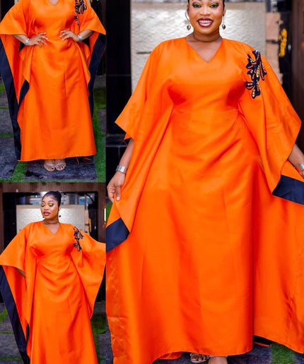 Orange Embellished Kaftan Maxi Dress: Formal Wedding Guest Bubu Gown Birthday Party Cocktail Gala Church Anniversary