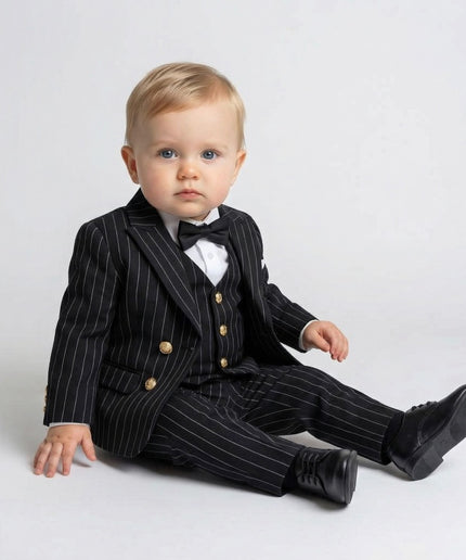 Boys' Pinstripe Slim Fit 5-Piece Suit Set: Wedding Ring Bearer Baptism Graduation Birthday Party Photoshoot