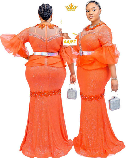 Dramatic Sleeve Sequin Maxi Dress