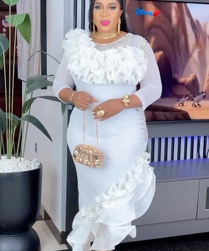 White Asymmetric Ruffle Embellished Asymmetric Dress