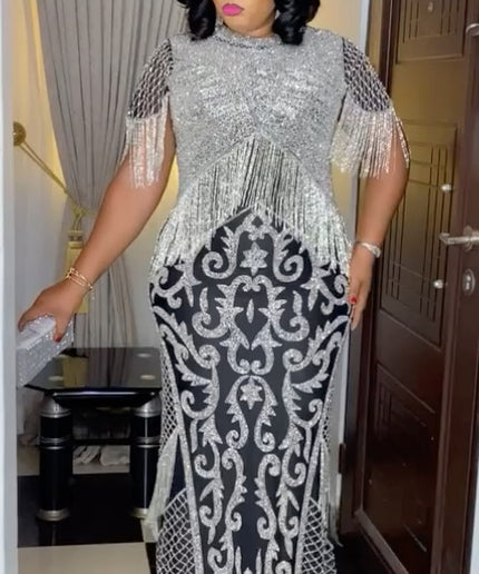Crystal-Embellished Beaded Maxi Dress