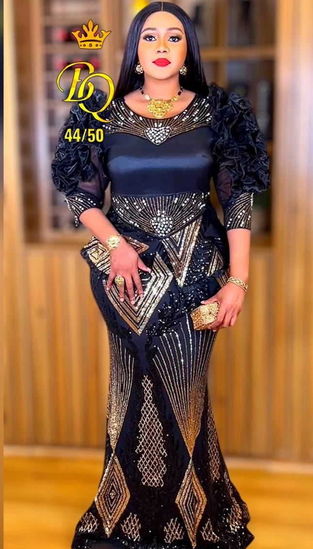 Dramatic Sleeve Sequin Peplum Maxi Dress | Wedding Guest Birthday Party Mother of The Bride
