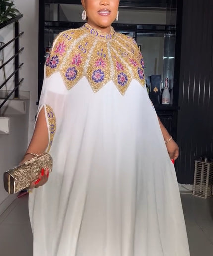 White Embellished Tassel Kaftan Gown for Wedding Guest Dress Mother of The Bride Birthday Party Engagement Ceremony Cocktail Reception