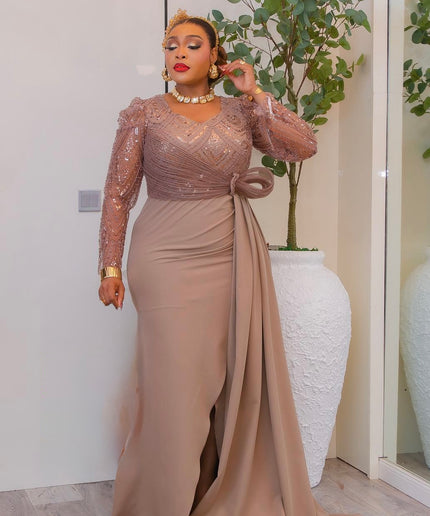 Gold Sequin Side Slit Formal Evening Dress: Cocktail Anniversary Wedding Birthday Mother of The Bride Outfit