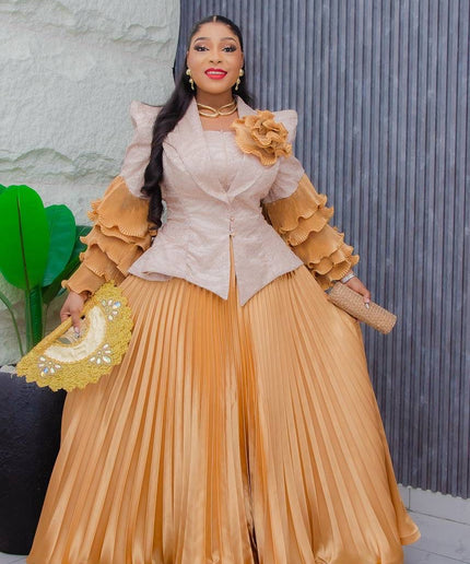 Dramatic Sleeve Top and Pleated Skirt | Mother of The Bride Graduation Celebration Wedding Guest