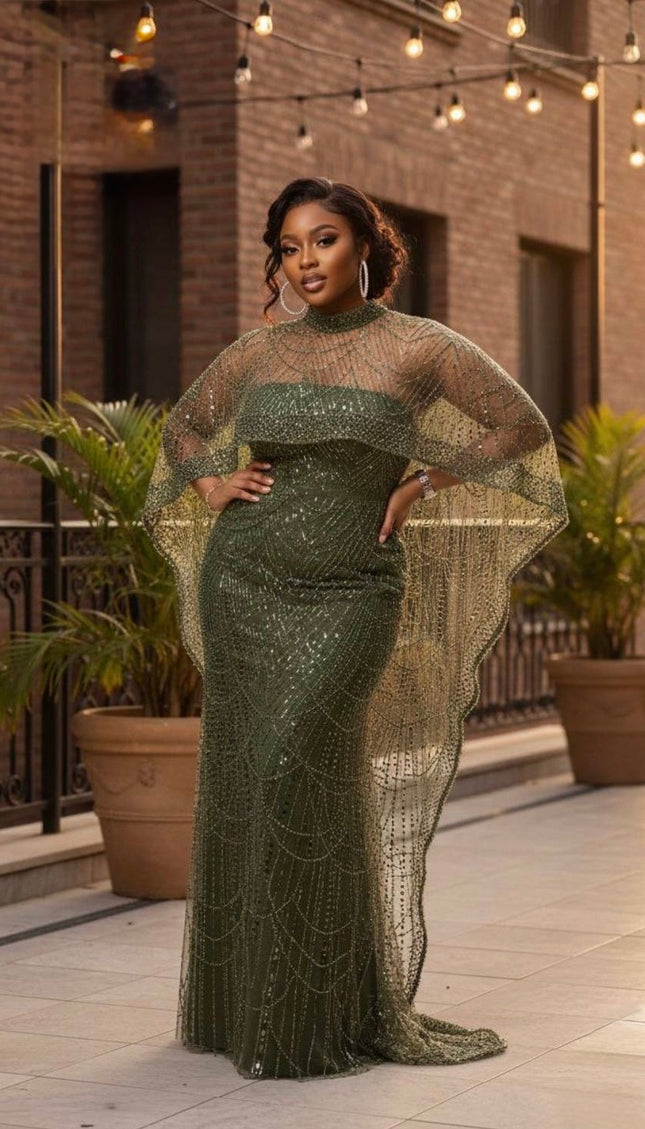 Black Embellished Cape Sleeve Maxi Dress: Wedding Guest Attire Birthday Party Mother of The Bride