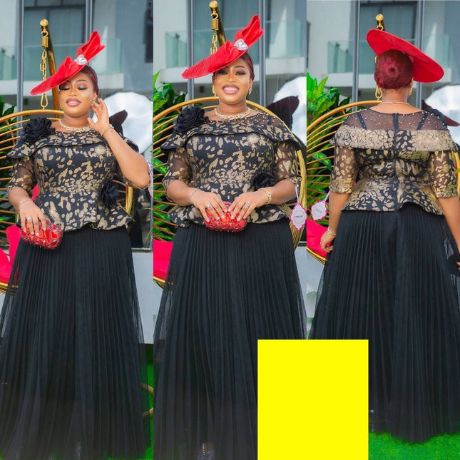 African Dress Women Pleated Embellished Peplum Maxi Gown