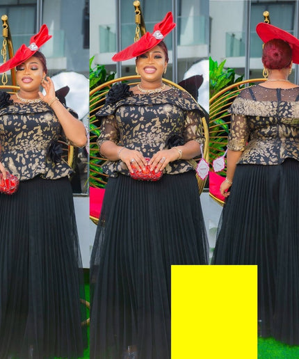 African Dress Women Pleated Embellished Peplum Maxi Gown