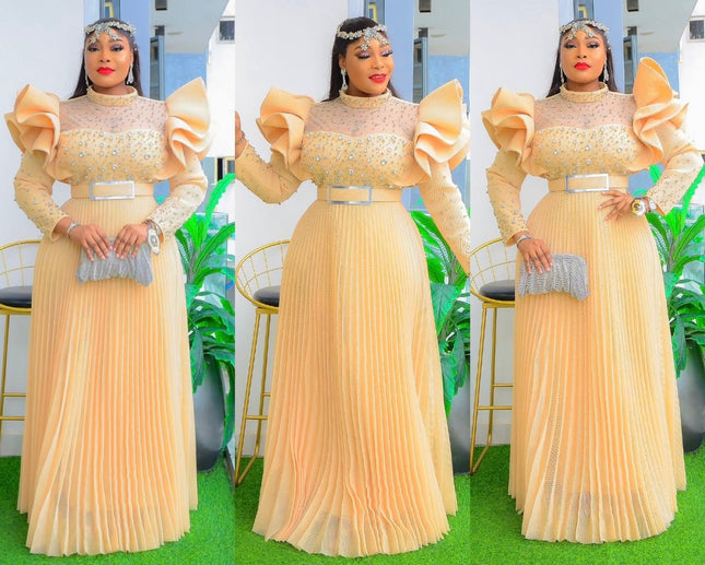 Dramatic Ruffle Sleeve Embellished Maxi Gown