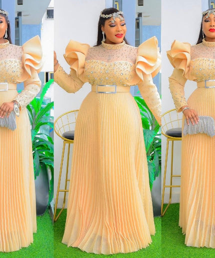 Dramatic Ruffle Sleeve Embellished Maxi Gown