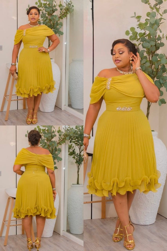 White Off-The-Shoulder Ruffle Twirl Skater Sleeveless Midi Dress Wedding Birthday Party Cocktail