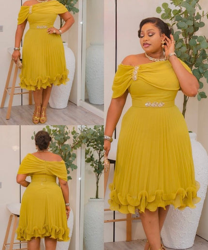 White Off-The-Shoulder Ruffle Twirl Skater Sleeveless Midi Dress Wedding Birthday Party Cocktail