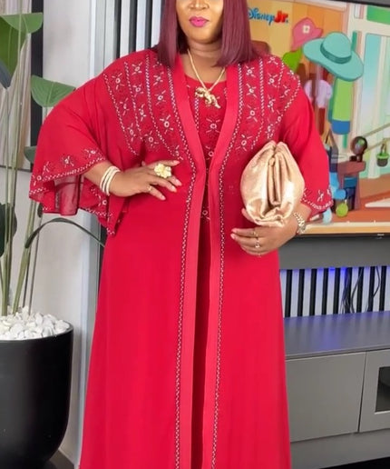 Rhinestone Kaftan with Inner Dress | Matching 2 Piece Set