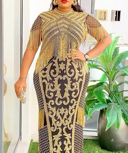 Crystal-Embellished Beaded Maxi Dress
