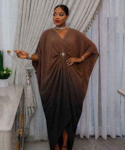 Gold Ombre Asymmetric Embellished Kaftan African Wedding Party Attire Cocktail Birthday One Size