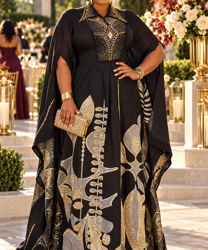 Classy Black Brocade Rhinestone Kaftan Dress Rustic Brown African Bubu Wedding Guest Attire Engagement Ceremony Church Anniversary Plus Size